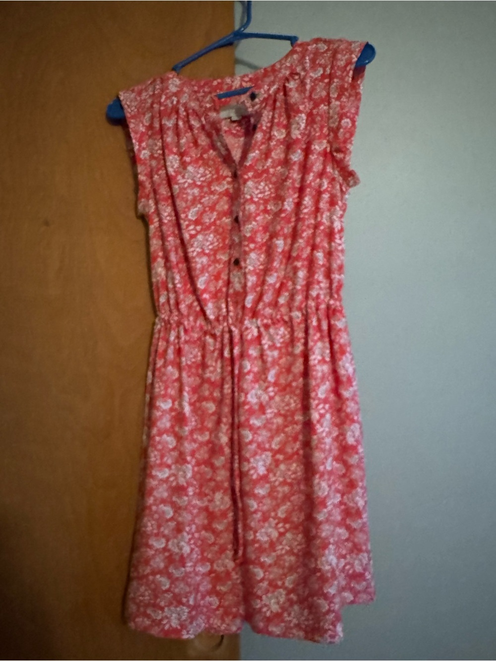LOFT Coral Pink Floral Button-Front Casual Dress